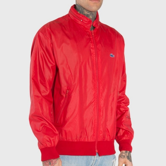 Vintage 80s Izod Lacoste Red Nylon Rain Jacket L - Picture 3 of 12